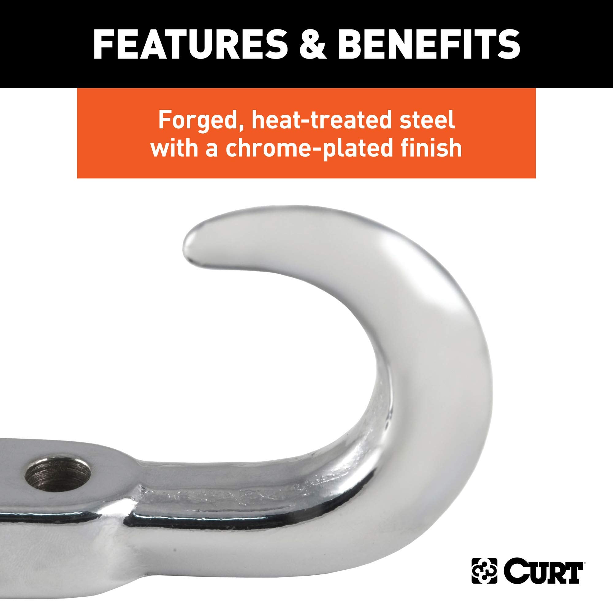 CURT Bolt-On Chrome Steel Tow Hook with Spring Clip, 10,000 lbs Capacity 22401