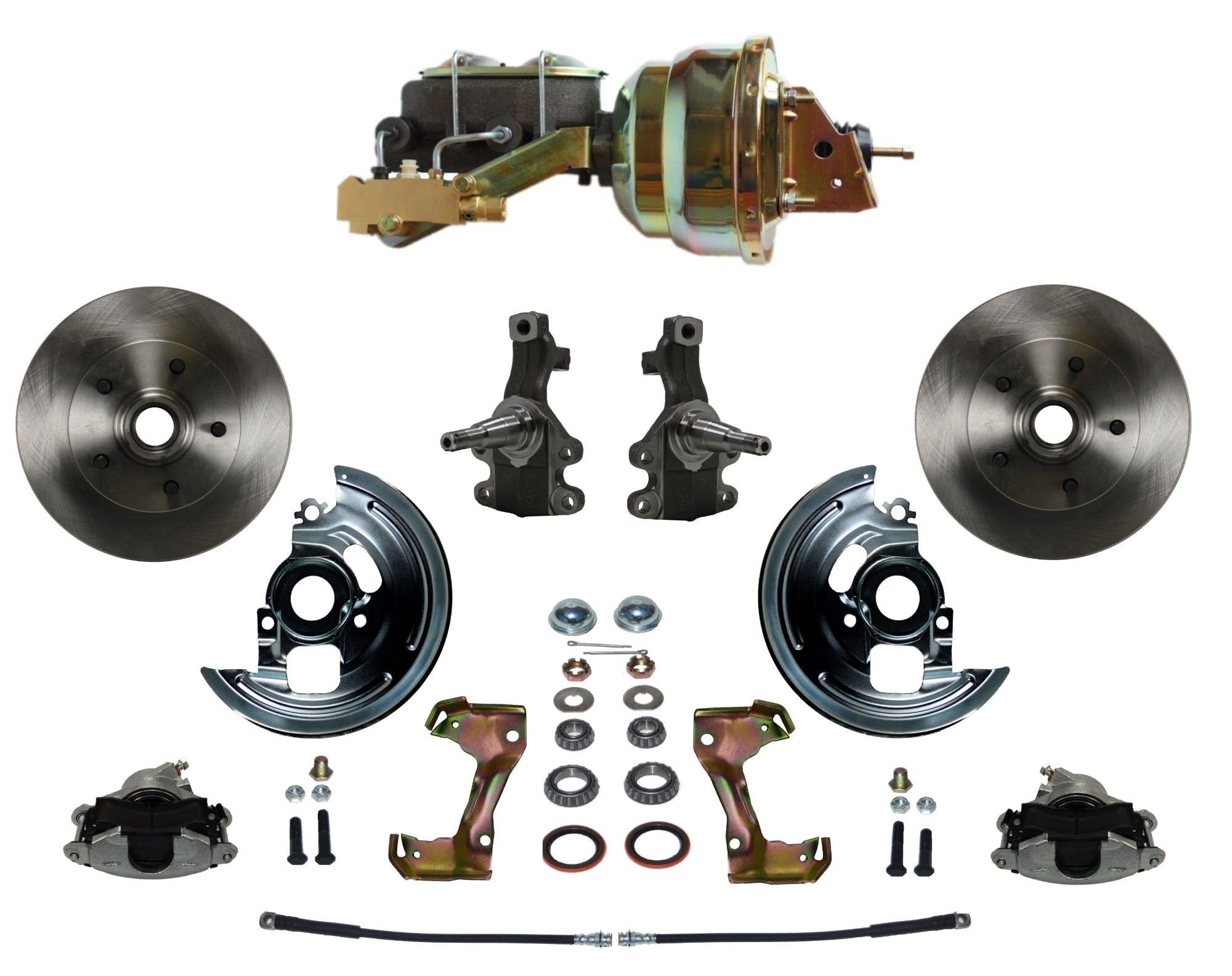 Power Brakes Leed Front Disc Brake Conversion Kit 2" Drop Spindle With 8" Dual Zinc Booster Cast Iron M/C Disc/Disc Side Mount
