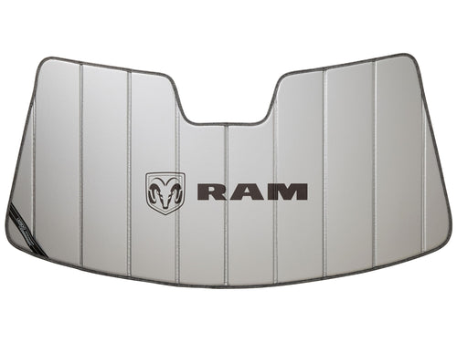 Covercraft Horizontal Logo Ram Truck UVS100 Original Sunscreen | Fits 2019-2024 2500/3500/4500/5500 w/Large 10 Inch Wide Sensor Attached to Rearview Mirror | Silver
