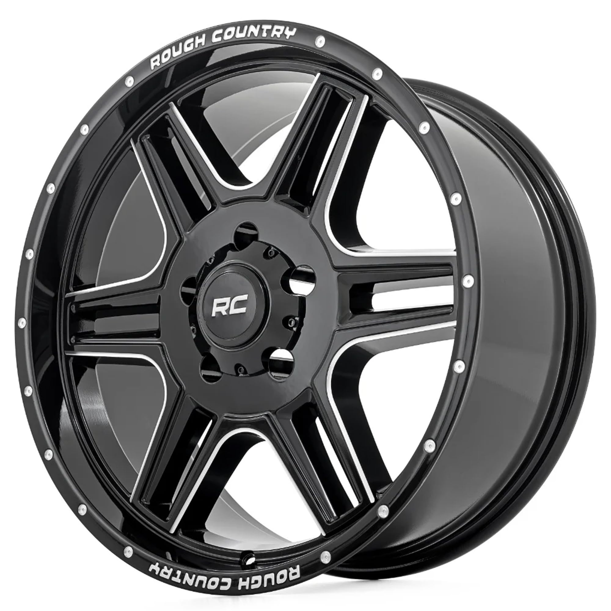 92 Series Rough Country Wheel - 18x9, 6x5.5 Bolt Pattern, +0mm Offset, Single-Piece Aluminum, Gloss Black with Milled Accents