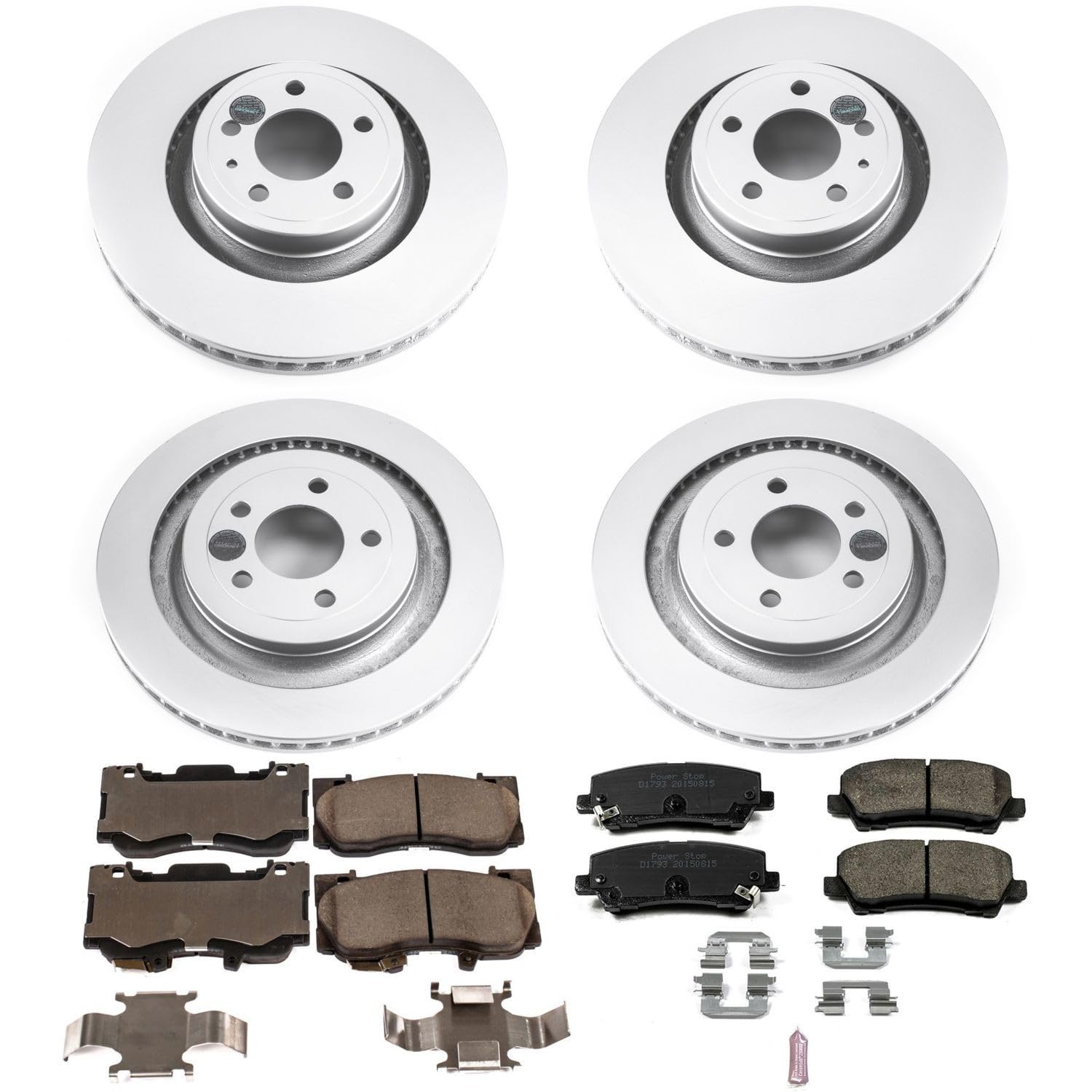 Power Stop CRK6805 Coated Brake Rotors and Z17 Front and Rear Brake Pads Kit For Ford Mustang 2015-2020 [Model Specific]