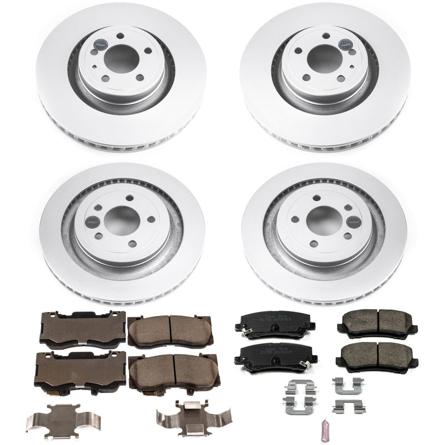Power Stop CRK6805 Coated Brake Rotors and Z17 Front and Rear Brake Pads Kit For Ford Mustang 2015-2020 [Model Specific]