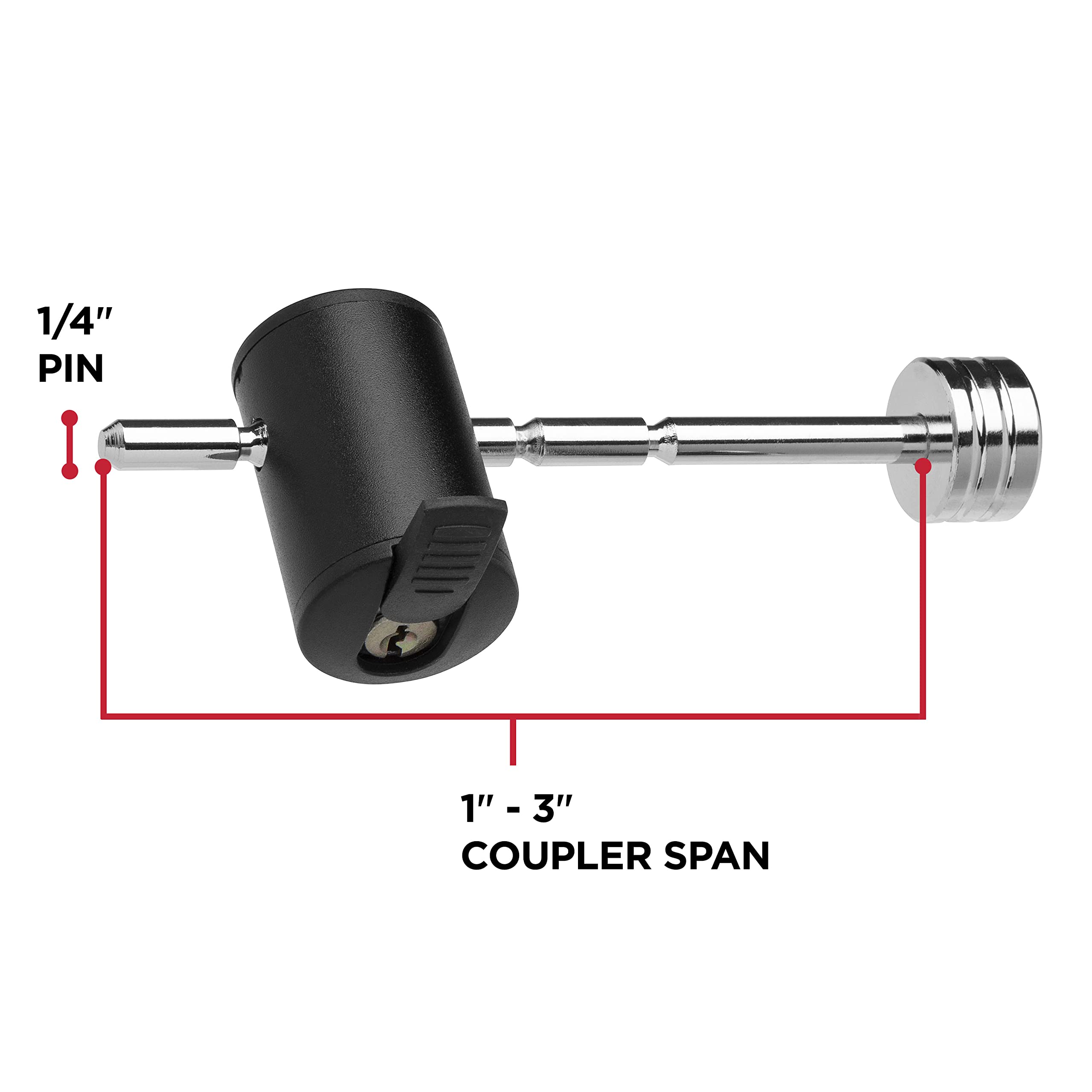 Chrome TOWSMART Adjustable Right Angle Trailer Coupler Lock, 1/4 in. Diameter Pin, 1 in. to 3 in. Span