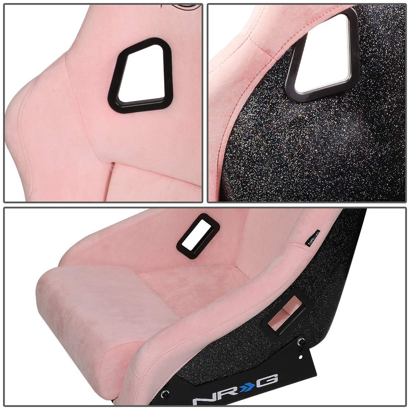 NRG Innovations Universal Fixed Back Bucket Racing Seat NRG-FRP-303PK-PRISMA for 5-Point Harnesses, Size M, Pink Alcantara Material, 22" W X 34" H X 16" D