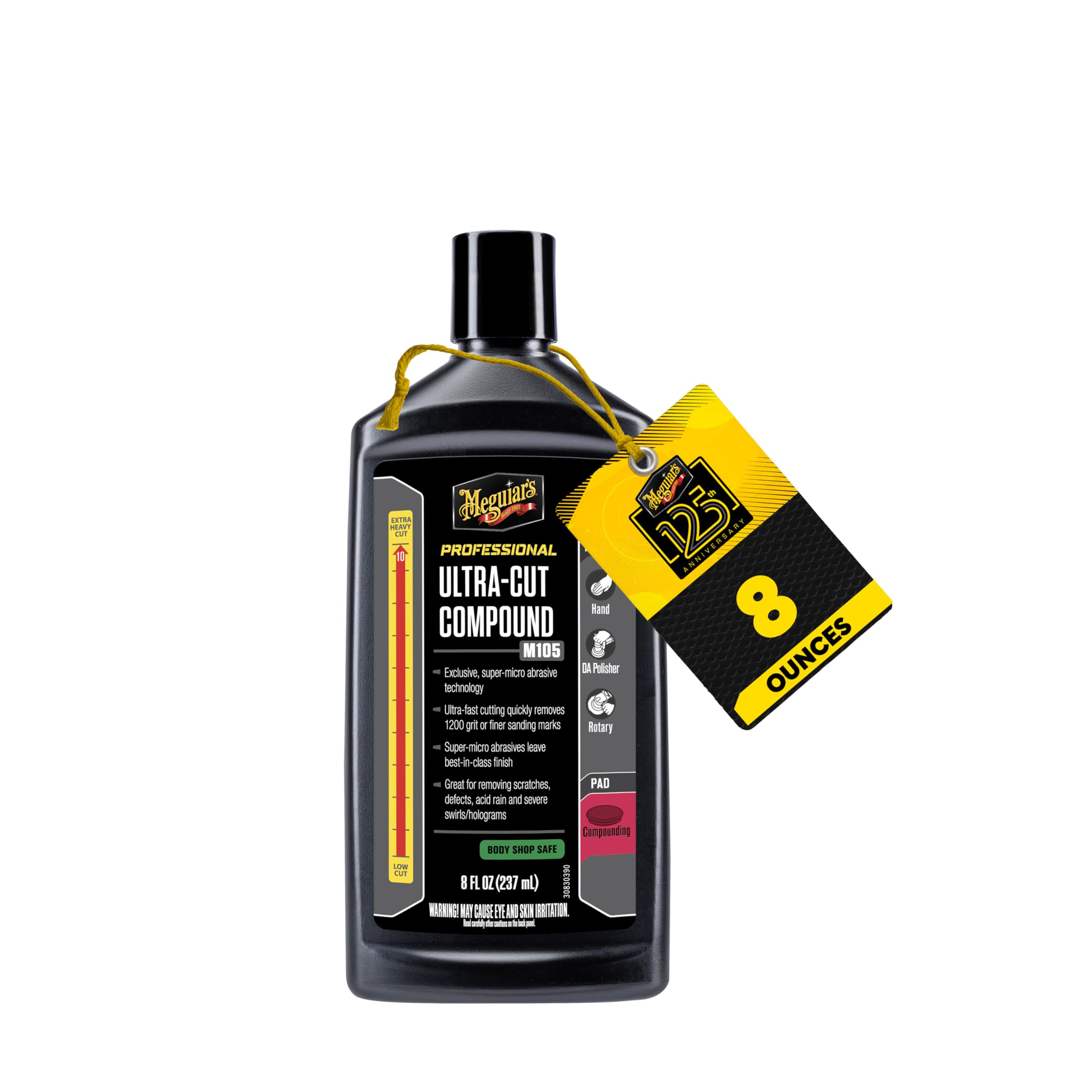 Meguiar’s M105 Mirror Glaze Ultra-Cut Compound, Pro-Grade Car Compound for Removing Scratches and Heavy Swirls, Restores Gloss and Clarity, Car Guy Gifts for Men and Women Who Love to Detail, 8 Oz