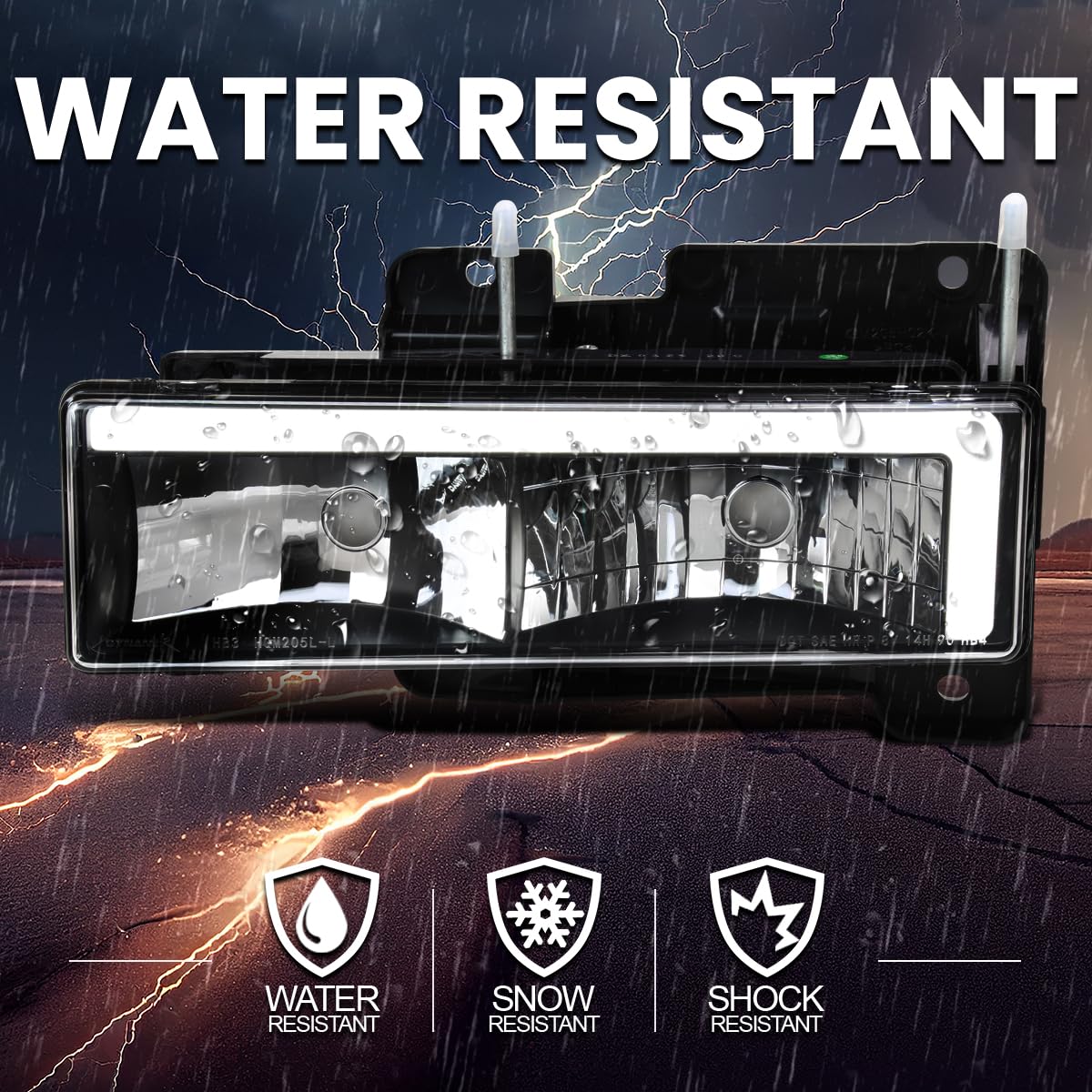 Black Headlights w/LED Bar SPEC-D TUNING Compatible with 1988-1998 GMC Sierra, Chevy C10, Silverado, and C/K 1500/2500/3500. 1994-1999 C/K 1500/2500 Suburban