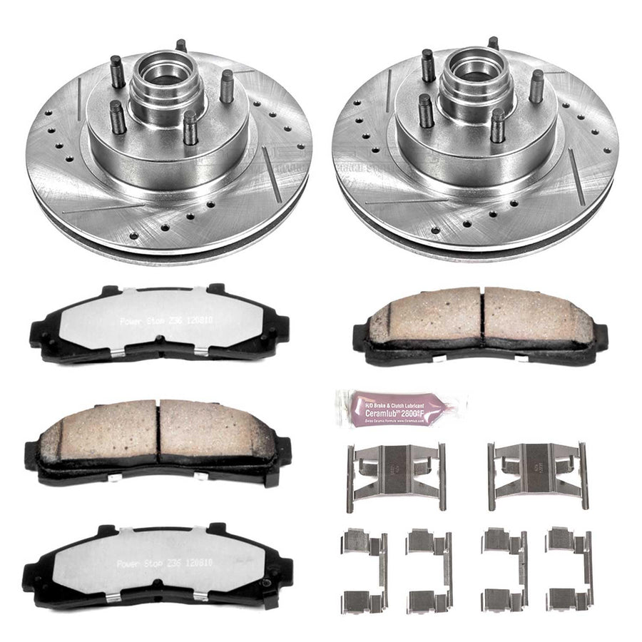 Power Stop Front Brake Kit For 1995 1996 1997 1998 1999 2000 2001 Ford Explorer - Carbon Fiber Ceramic Brake Pads & Drilled and Slotted Rotors Replacement, K1854-36 Truck & Tow
