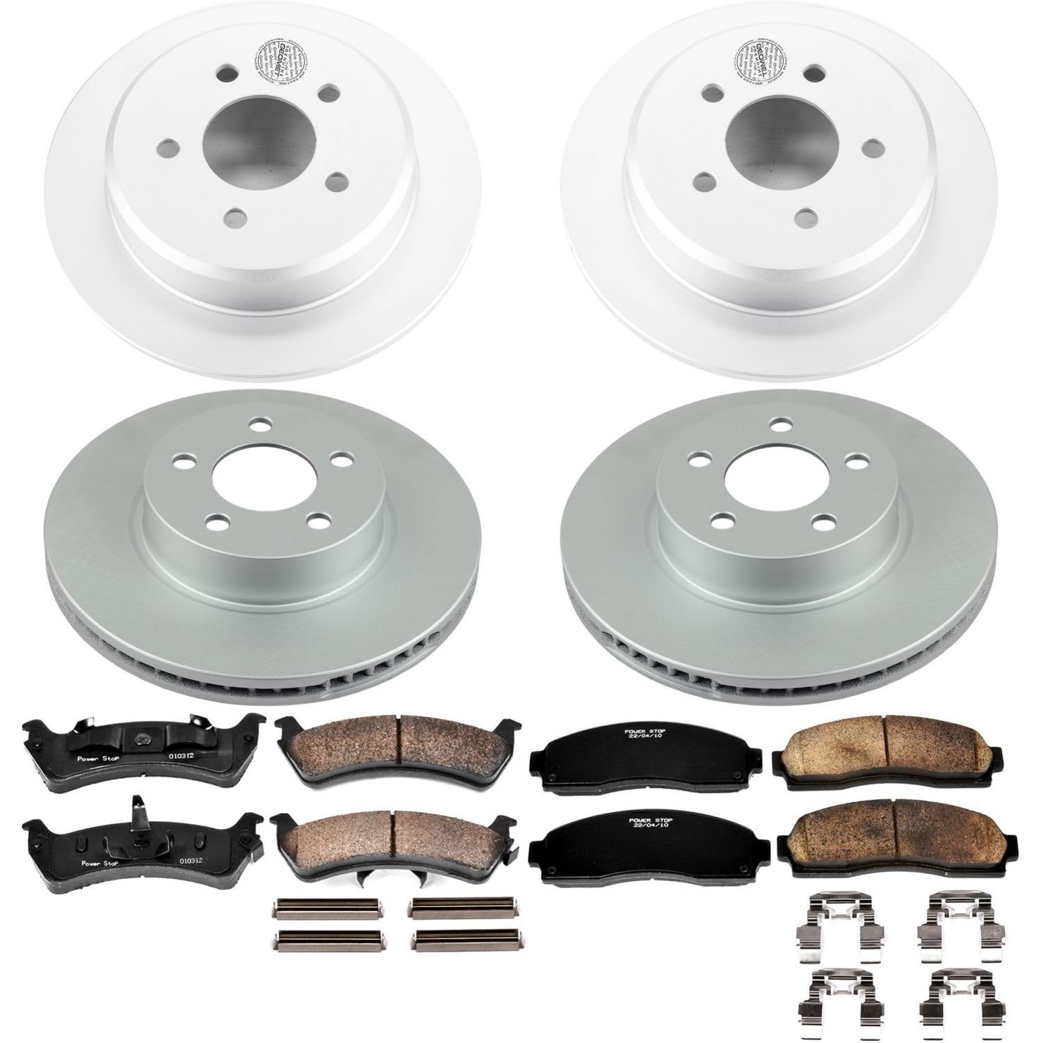 Power Stop CRK4357 Brake Rotor Coated and Ceramic Brake Pads- Front & Rear For Ford Explorer Sport 2001-2002 [Model Specific]