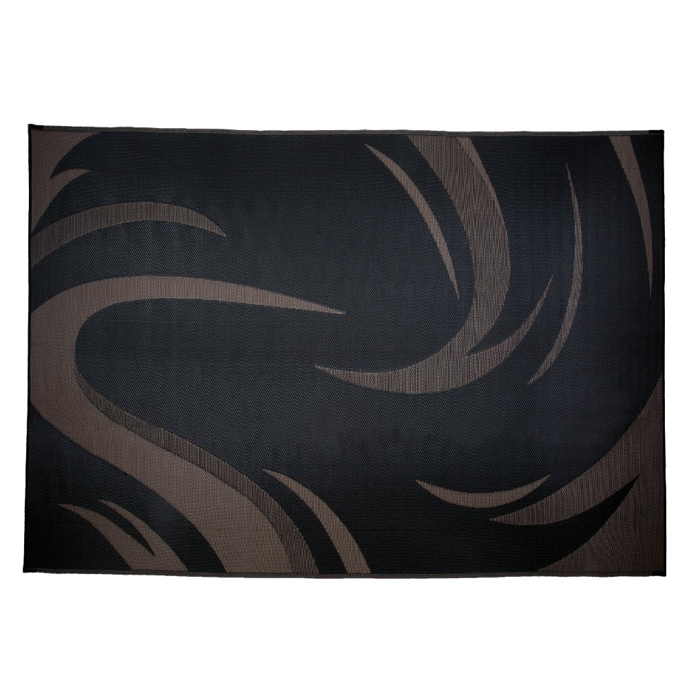 Camping Stylish SD8111 8-Feet x 11-Feet Graphic Swish Outdoor RV Reversible Patio Mat, Black/Brown