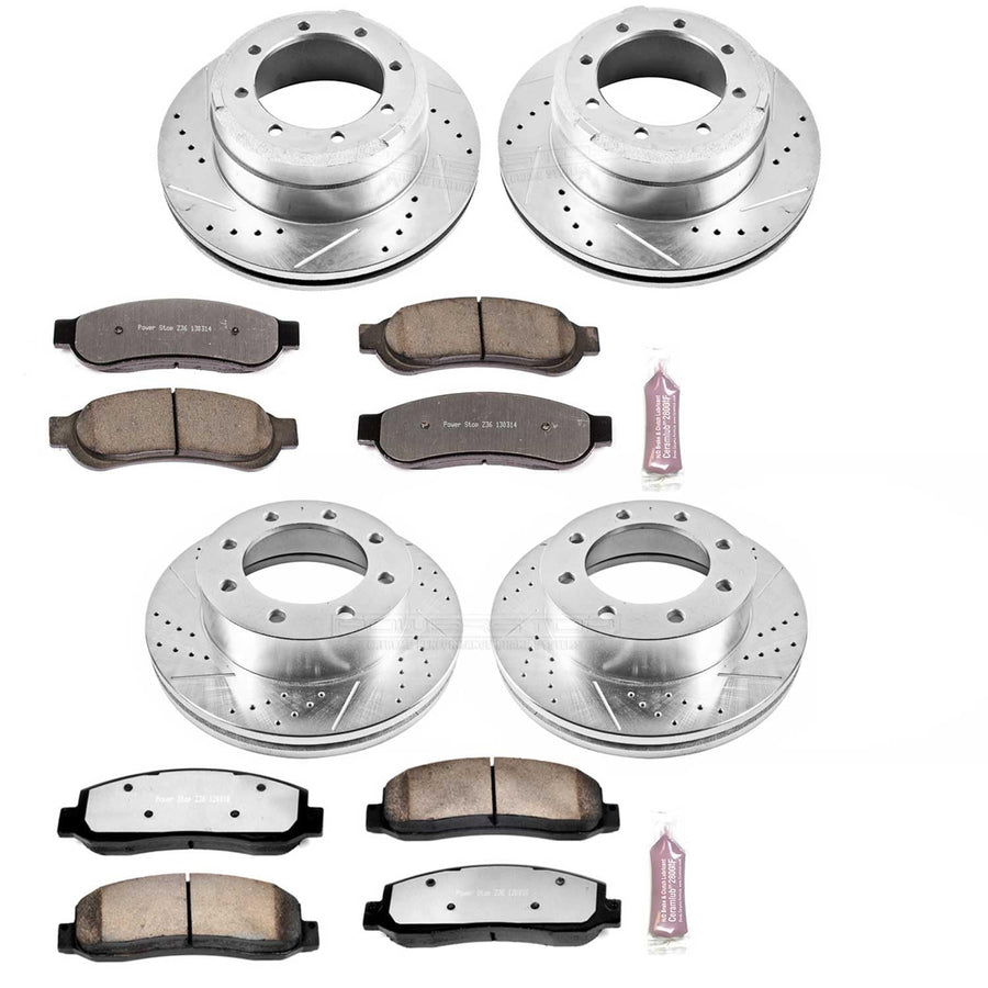Power Stop K5574-36 Z36 Truck & Tow Front and Rear Brake Kit, Carbon Fiber Ceramic Brake Pads and Drilled/Slotted Brake Rotors For Ford F-350 Super Duty, Ford F-450 Super Duty [Model Specific]