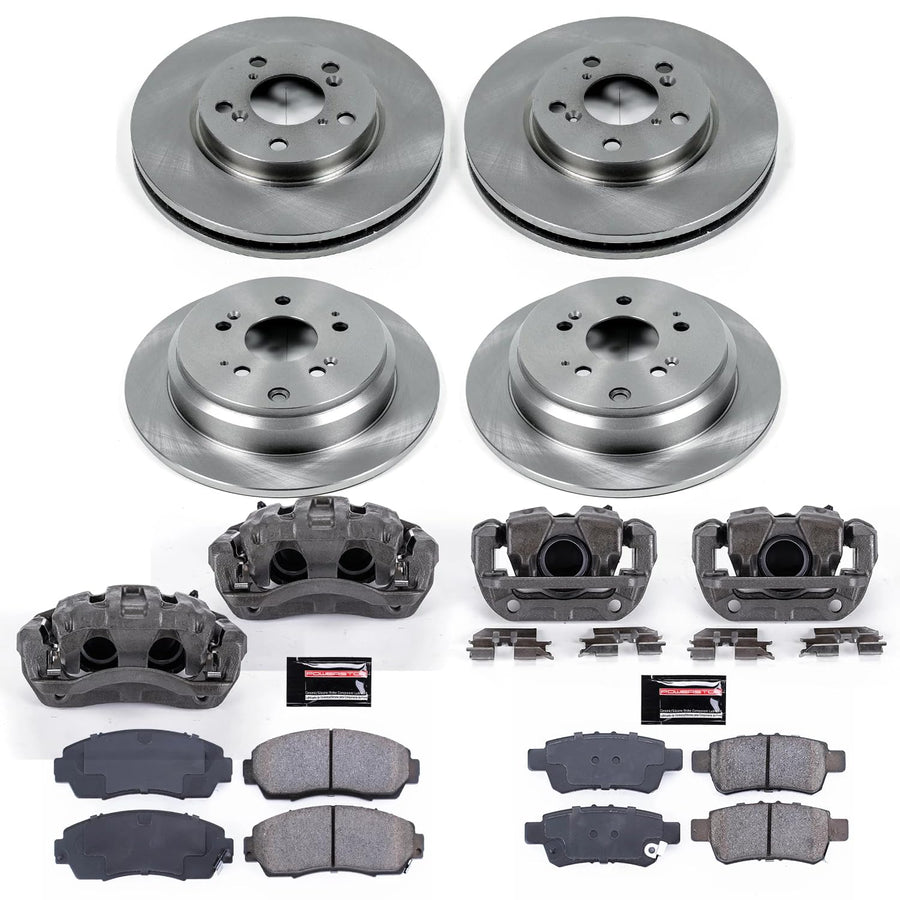 Power Stop KCOE4044 Replacement Autospeciality Front and Rear Caliper Kit- OE Rotors, Ceramic Brake Pads, Calipers For Honda Odyssey 2005-2010 [Model Specific]