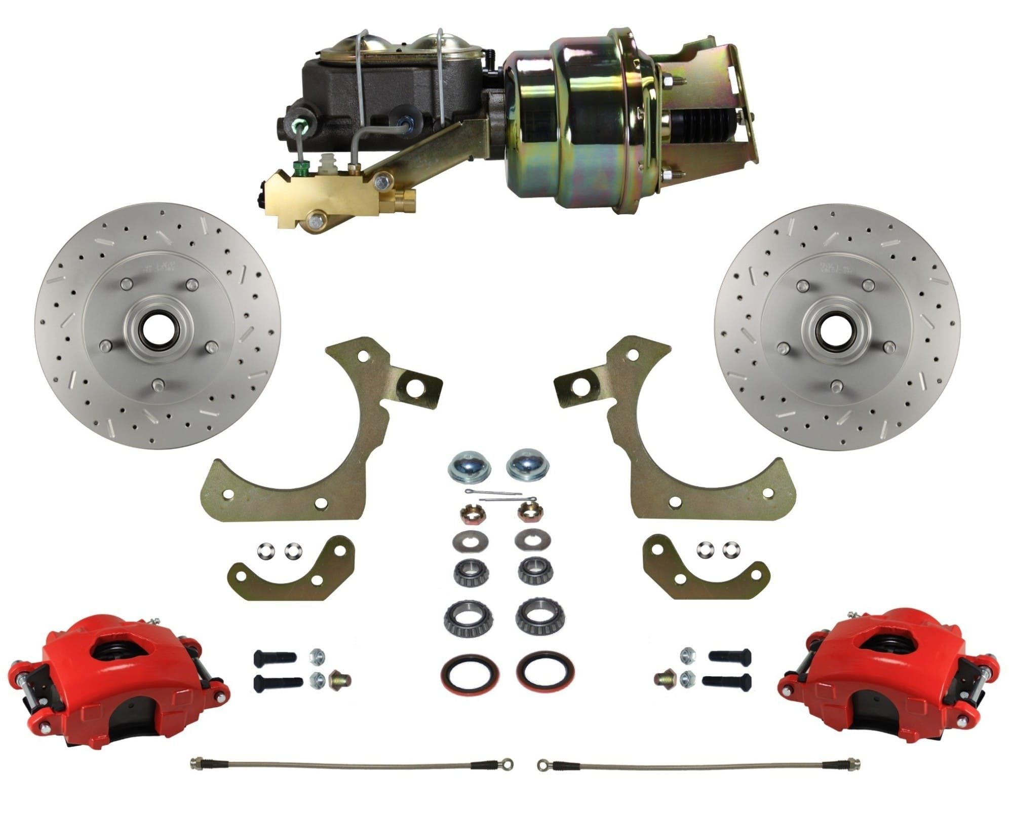Power Front Disc Brake Conversion Kit LEED BRAKES With Disc Drum Valve Maxgrip Xds Red Calipers