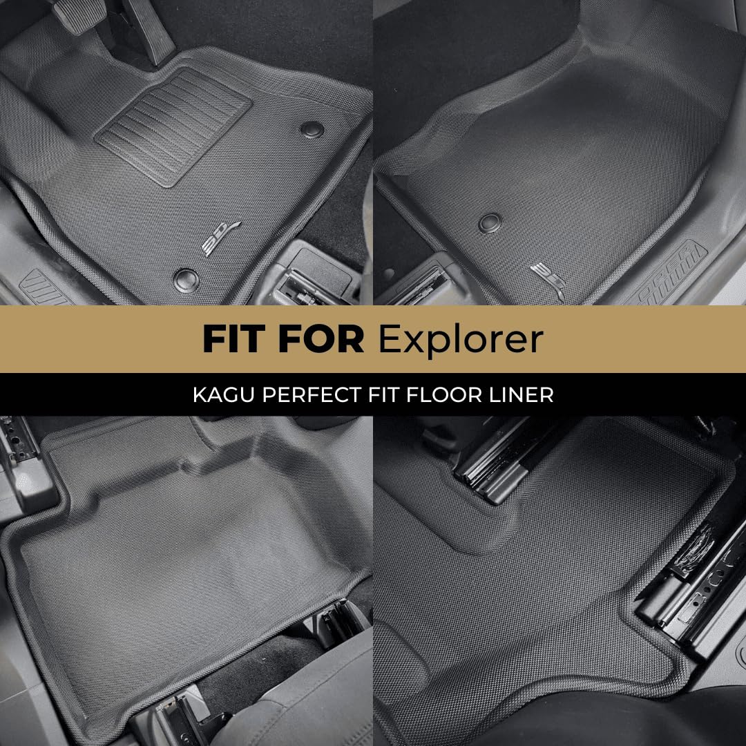Kagu Floor Mat 3D MAXpider Custom Fit (Black) Compatible with Ford Explorer 2020-2026 (w/Bench 2nd Row) - Full Set