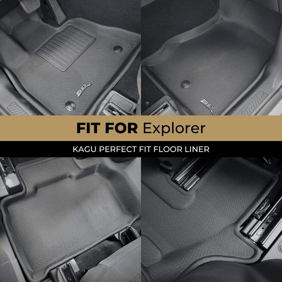 Kagu Floor Mat 3D MAXpider Custom Fit (Black) Compatible with Ford Explorer 2020-2026 (w/Bench 2nd Row) - Full Set