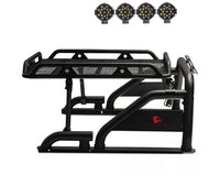 Warrior Black Horse Roll Bar incl. Pair of 7.0" Dia.LED Lights w/Black Trim Rings Compatible with 1/2 TON Trucks (GM Silverado 14+/Ford F150 15+/Dodge RAM 15+) with Full Size Cargo Basket
