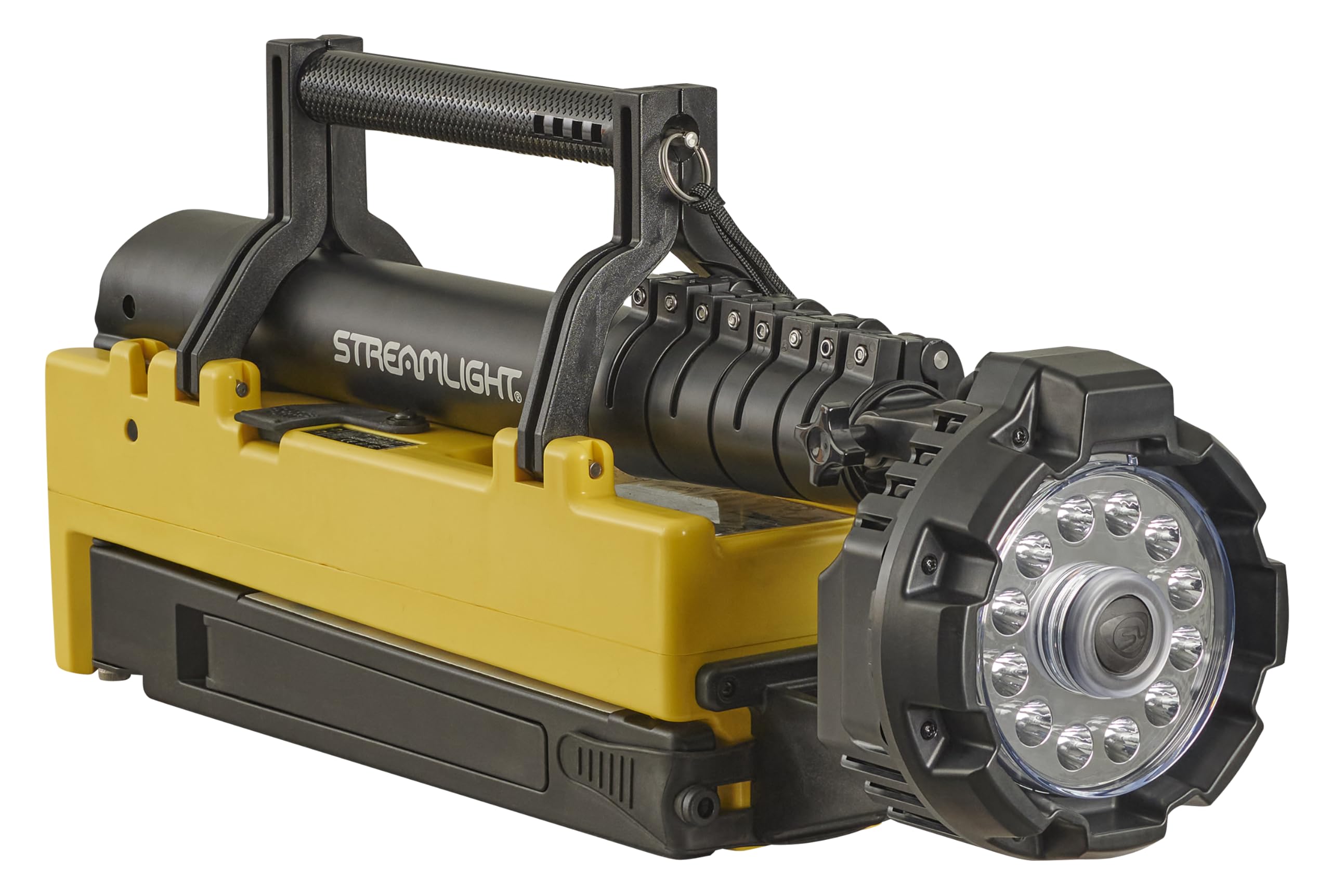 Portable Streamlight 45680 Scene Light EXT 10,000-Lumen Collapsible, Rechargeable Flood Light with Heavy-Duty Shoulder Strap, 120-Volt AC Charger and 7-Foot Extension Pole, Yellow