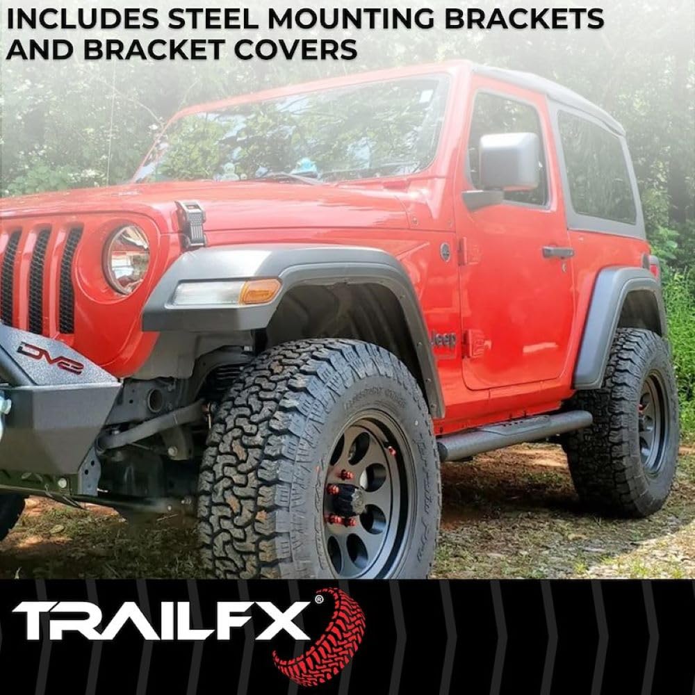 TrailFX Nerf Bars 4 Door Fits Ford Bronco 2021-2025 Steel 4 Inch Oval Straight Powder Coated Black with Step Pads Rocker Panel Mount Running Boards TrailFX A1555T