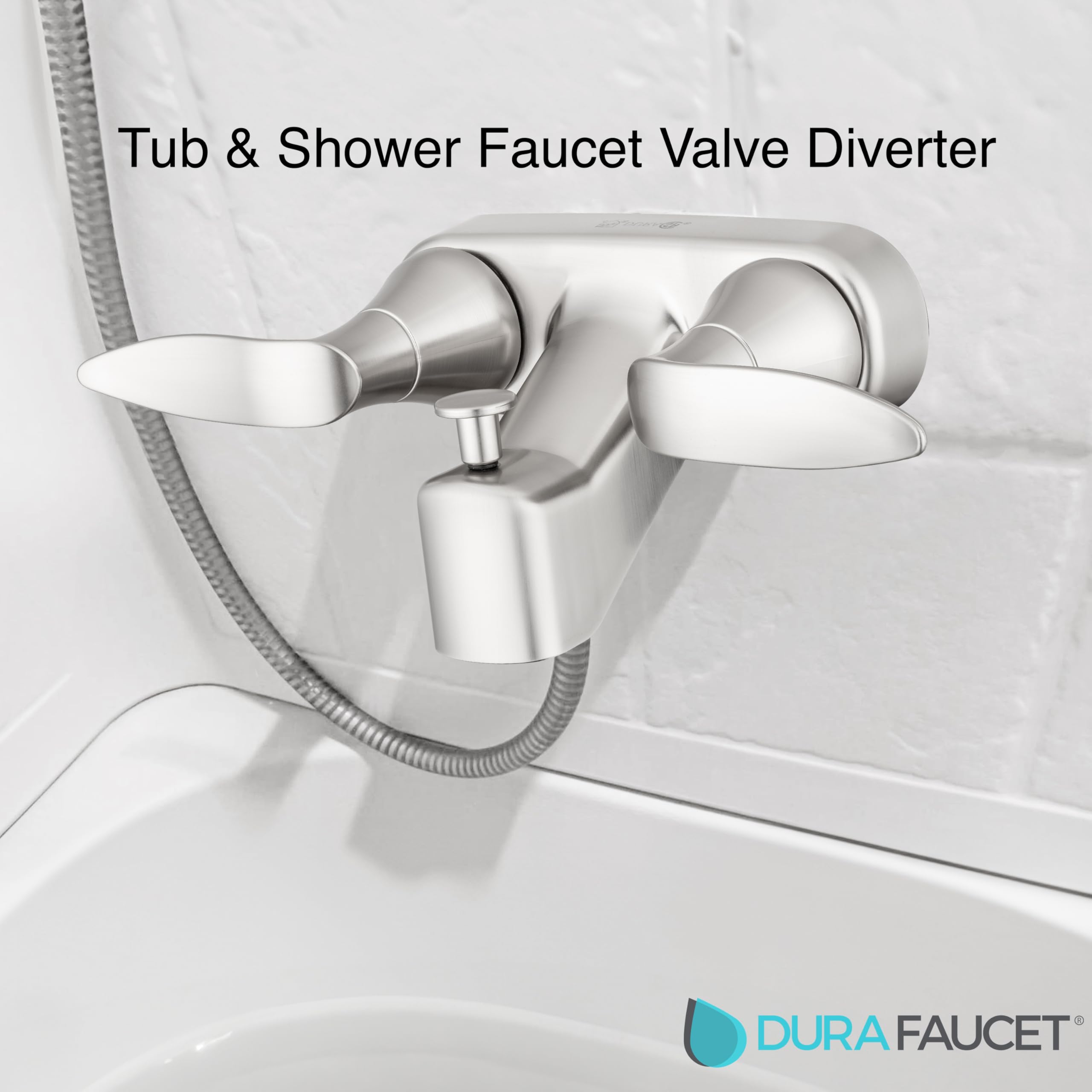 Dura Faucet RV Tub, Shower Faucet Valve Diverter DF-SA110LH-SN with Winged Levers (Brushed Satin Nickel)