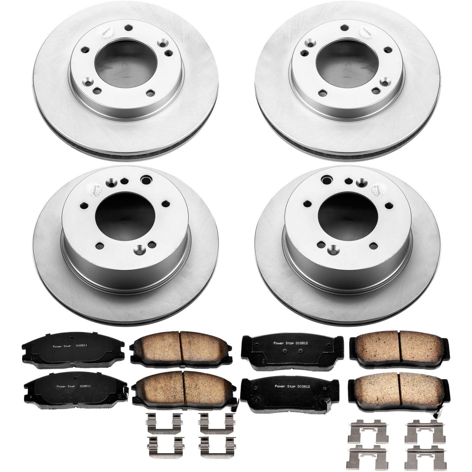 Power Stop CRK5900 Brake Rotor Coated and Ceramic Brake Pads- Front & Rear For Kia Sorento 2003-2006 [Model Specific]