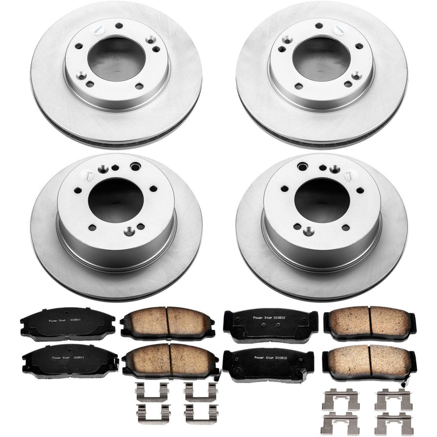 Power Stop CRK5900 Brake Rotor Coated and Ceramic Brake Pads- Front & Rear For Kia Sorento 2003-2006 [Model Specific]