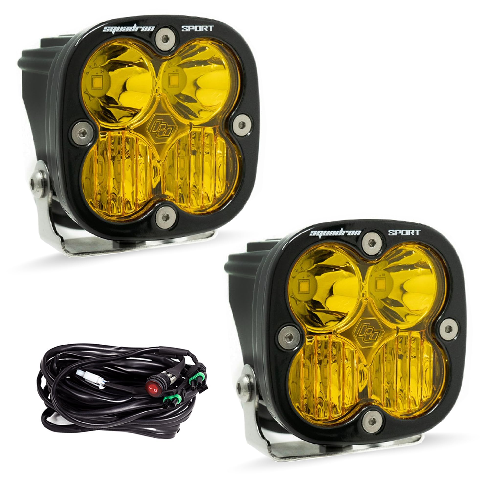 Baja Designs LED Light Pod Squadron Sport Pair - 2 PCS with Wiring Harness (Driving Combo; Amber)
