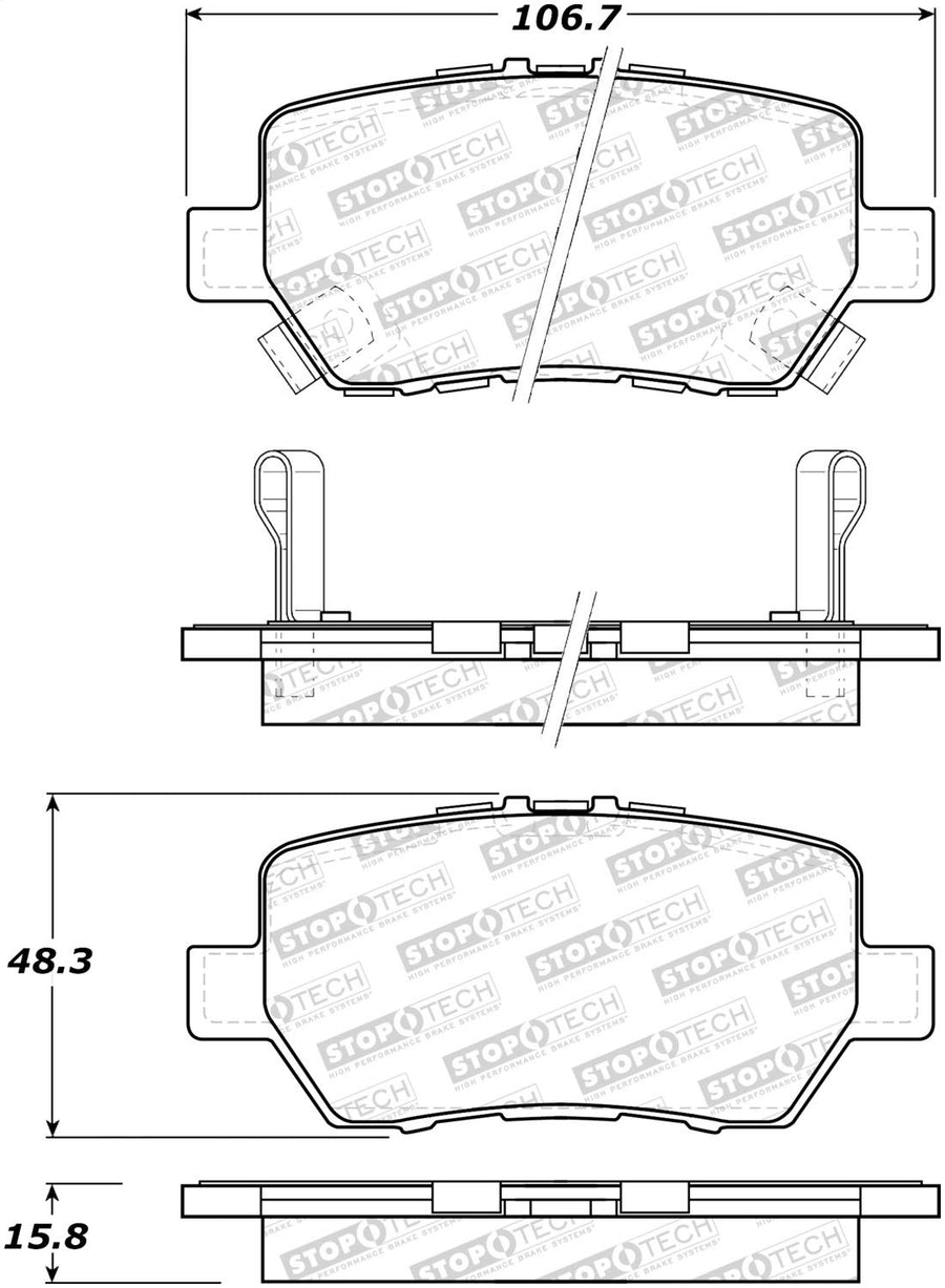Rear StopTech 308.10900 Brake Pads with Shims and Hardware