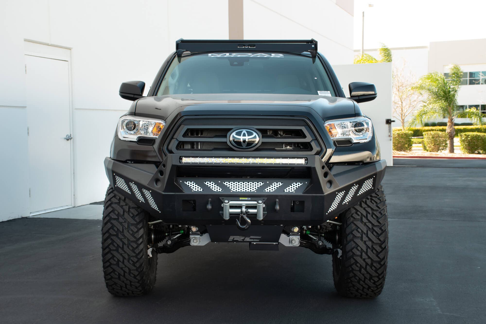 Slotted Aluminum Roof Rack | DV8 Offroad | Compatible with 2016+ Toyota Tacoma Double Cab | Optional Light Mounts | Black Finish