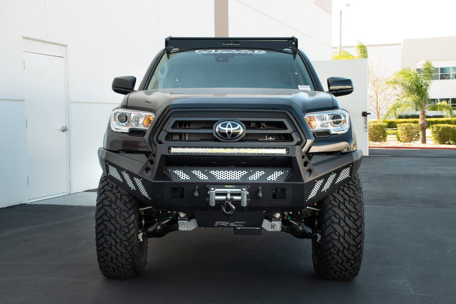Slotted Aluminum Roof Rack | DV8 Offroad | Compatible with 2016+ Toyota Tacoma Double Cab | Optional Light Mounts | Black Finish