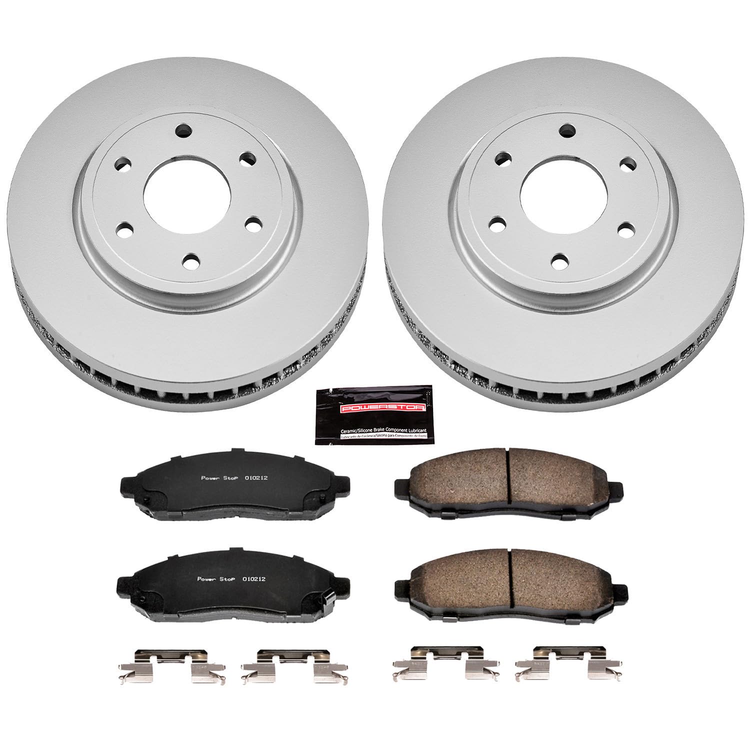 Power Stop Coated Brake Rotor CRK4611 & Ceramic Brake Pads- front For Nissan Frontier 2005-2015, Suzuki Equator 2009-2012 [Model Specific]