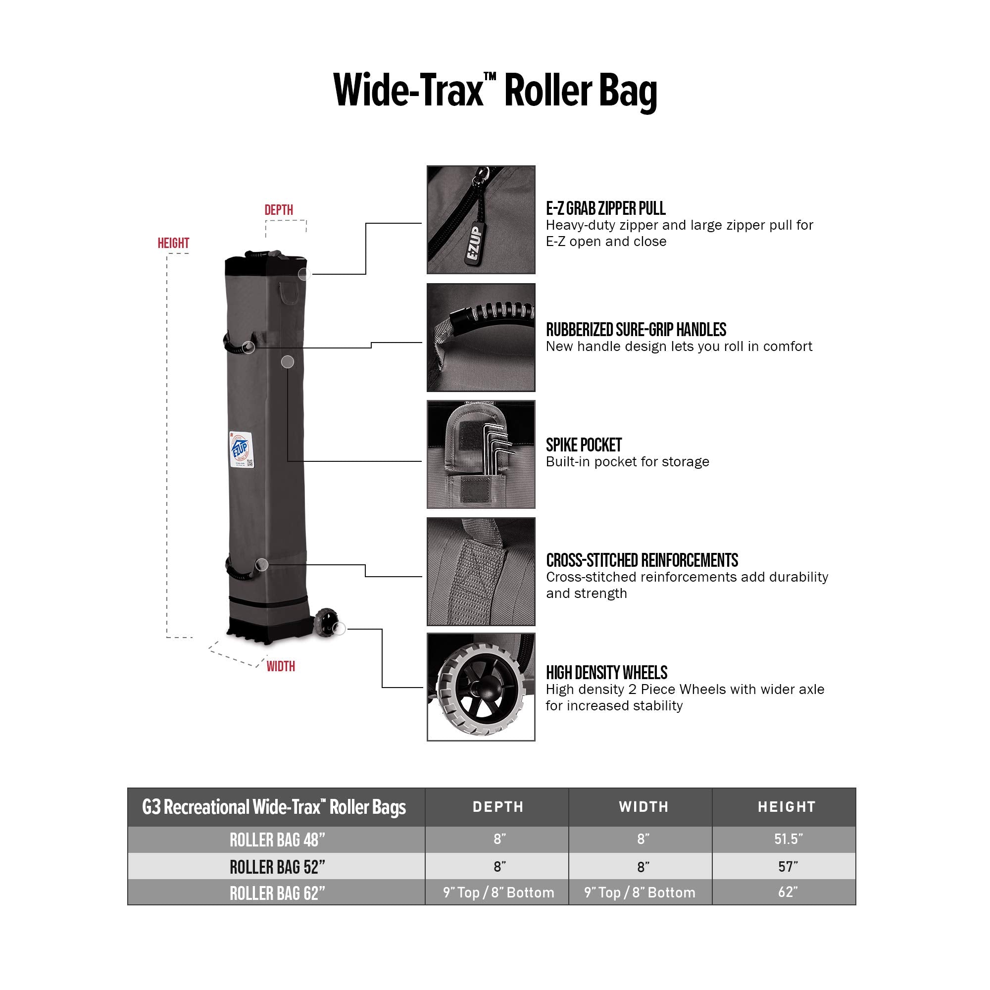 E-Z UP Instant Shelter Pyramid Canopy, 10' x 10' with Wide-Trax Roller Bag & 4 Piece Spike Set, White