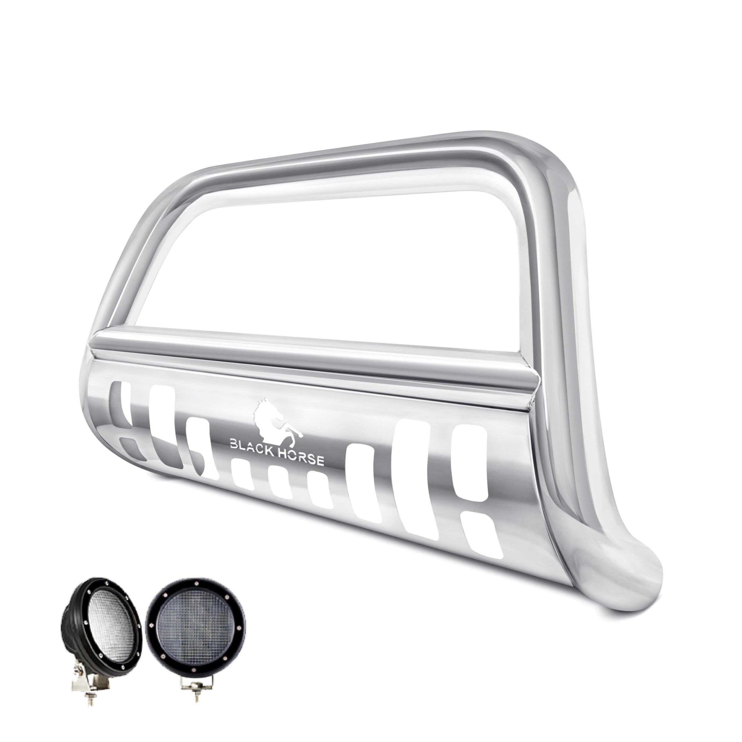 Bull Bar Kit Black Horse Skid Plate Stainless Steel Compatible with 2022-2025 Nissan Pathfinder|2022-2024 Infiniti QX60-CBS-C7002SP-PLFB