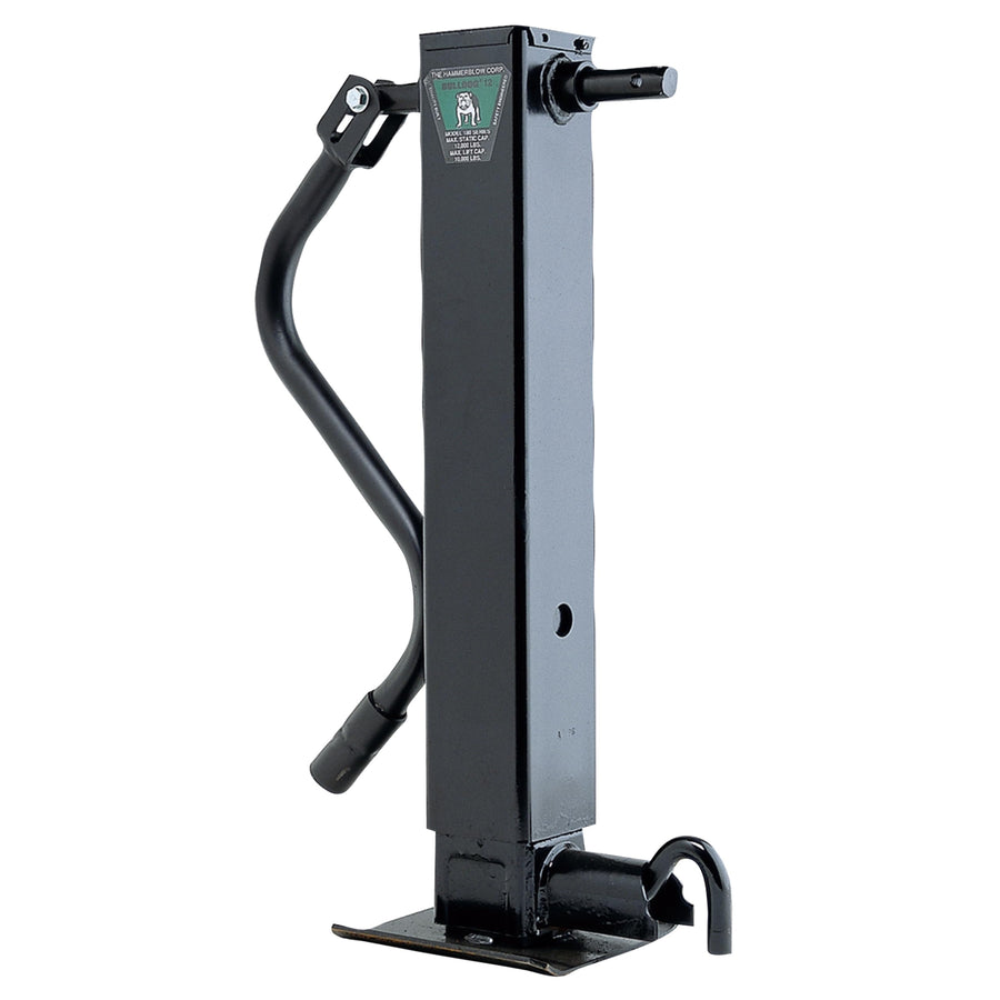 Bulldog HD Square Trailer Jack 182804, 12,000 lbs. Support Capacity, Sidewind, 12-1/2 Inch Travel, Direct Weld - Spring Return, Drop Leg Pull Pin to The Side, Handle Inc.
