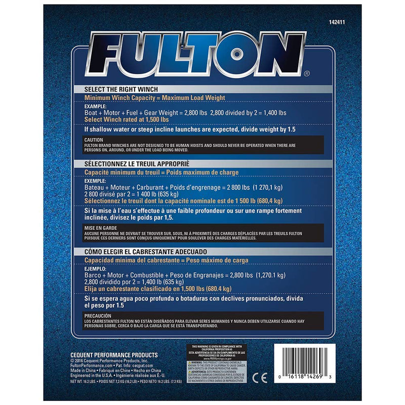 Dual Speed Fulton Winch with Hand Brake - 2600 lbs. Capacity, 1 Pack, Grey