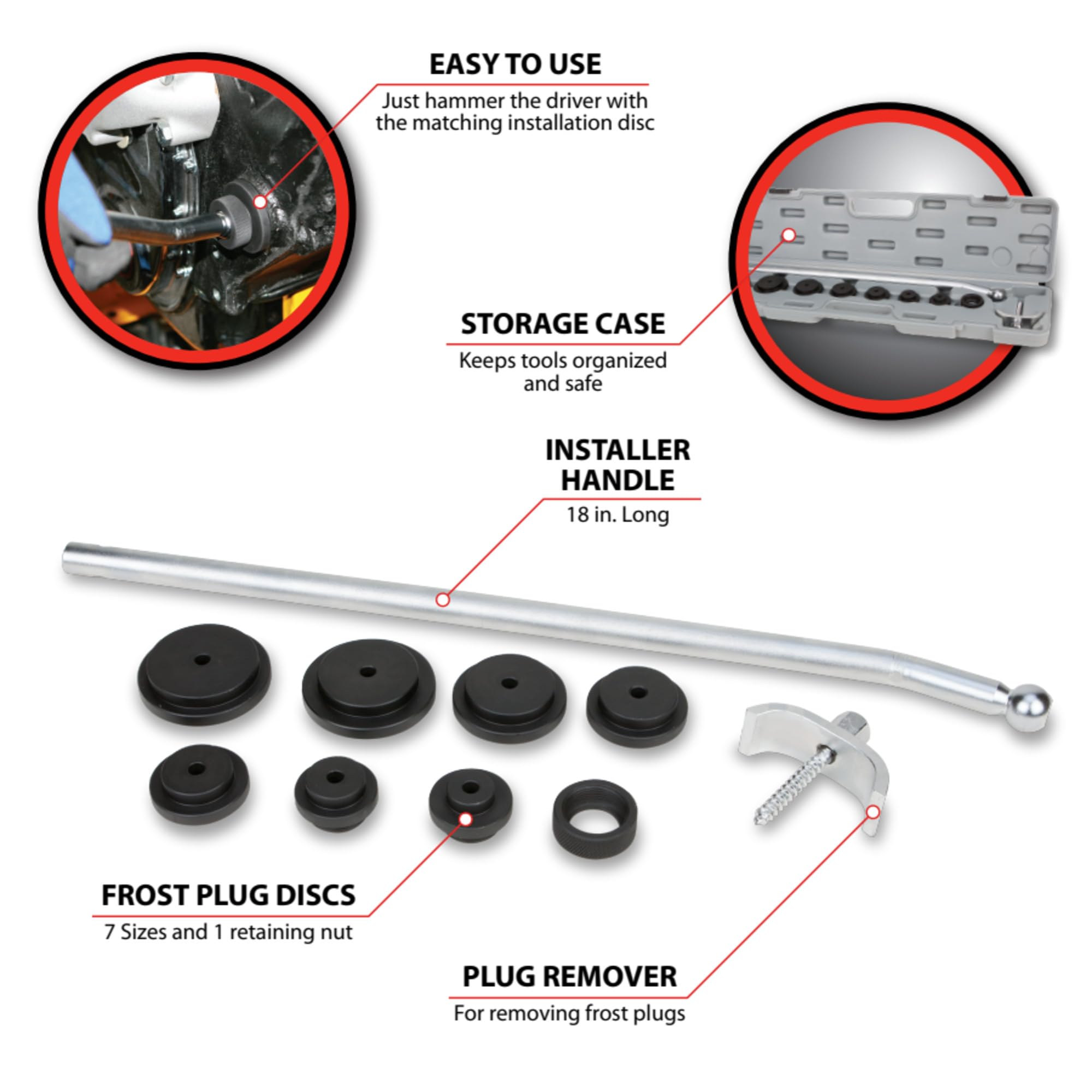 Frost Plug Installer & Remover Set Performance Tool W89737 (Freeze Plugs) With Blow Mold Case