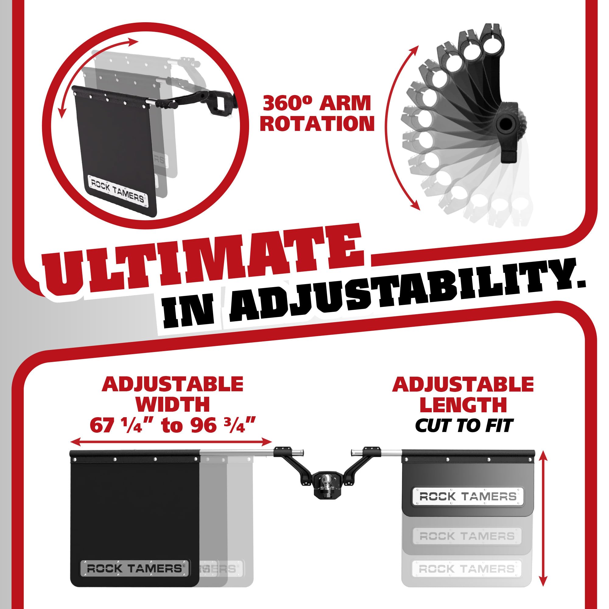 2" Official Rock Tamers Mudflap System - 2" Hitch Receiver, Check Measurements - Removeable and Adjustable Mud Flaps for Trucks - 1 System