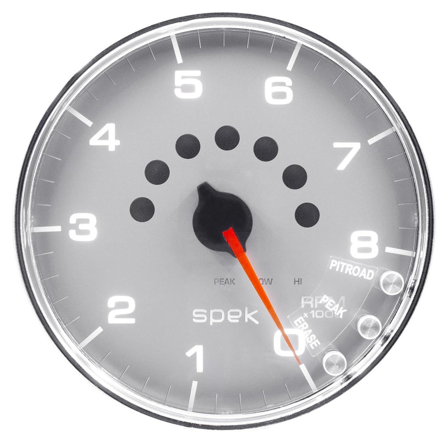 Auto Meter Gauge P23821, Tachometer, 5", 8K RPM, W/Shift Light & Peak Mem, Silver/Chrome, Spek-Pro
