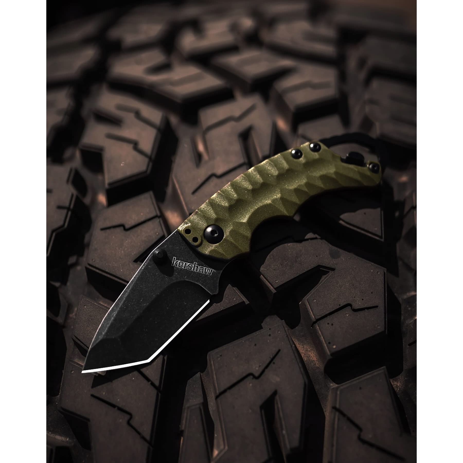 Kershaw II Shuffle Olive Multifunction Folding Pocket Knife (8750TOLBW), 2.6 In. 8Cr13MoV Stainless Steel Tanto Blade with Blackwash Finish and Reversible Pocketclip; 3 oz,Small