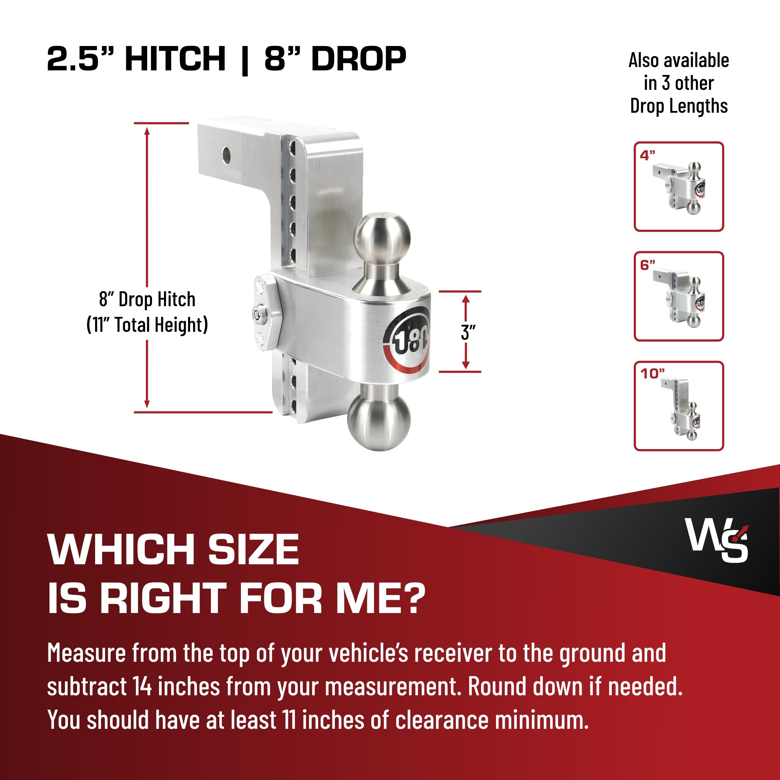 Weigh Safe Adjustable Hitch Trailer Ball Mount, 8" Adjustable Drop Hitch for 2.5" Receiver w/2 pc Keyed Alike Lock Set, Heavy Duty Aluminum Trailer Tow Hitch w/Stainless Steel Tow Balls,18,500 lbs GTW