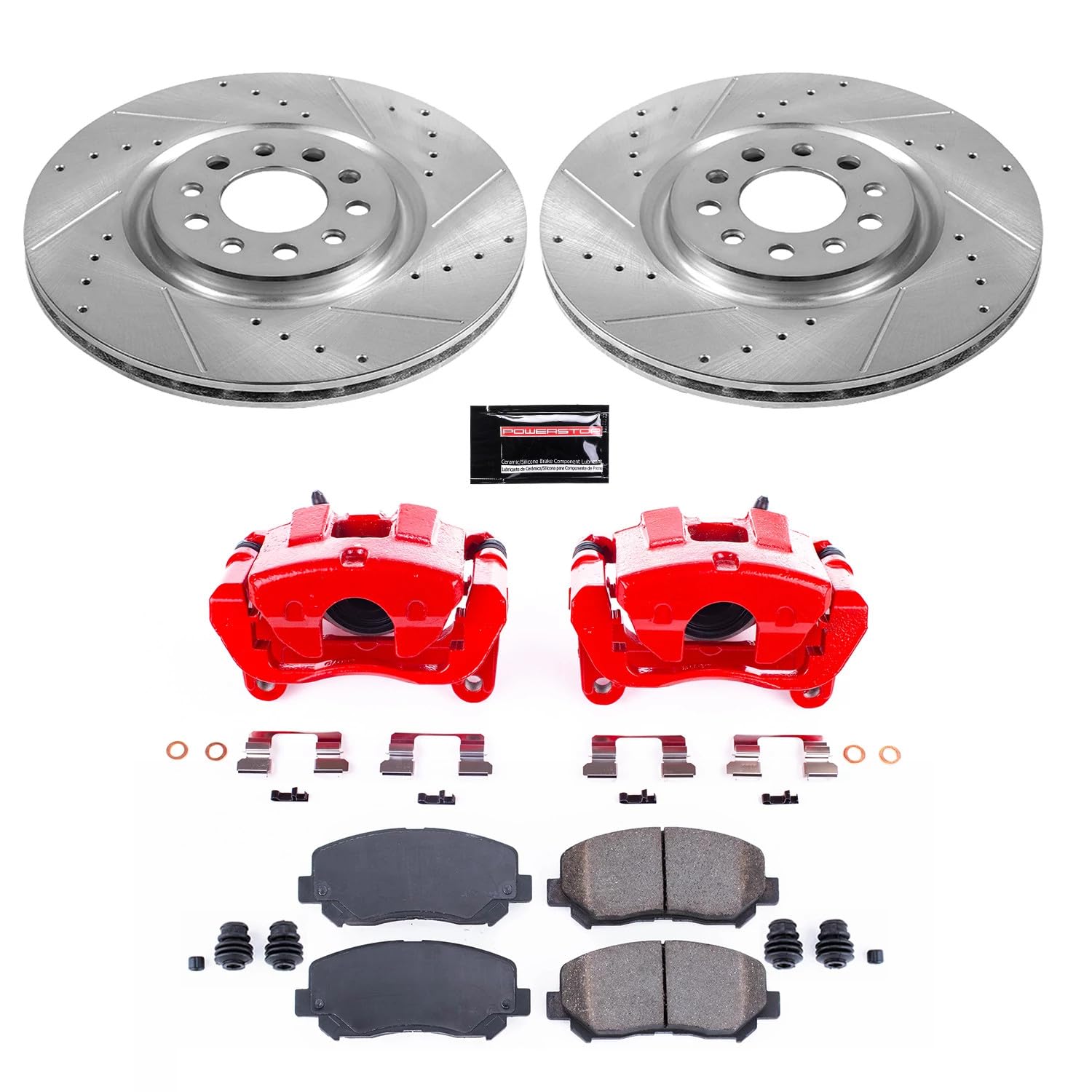 Power Stop Z23 Evolution KC6538 Front Brake Caliper Kit-Brake Rotors, Carbon-Fiber Ceramic Brake Pads, Calipers