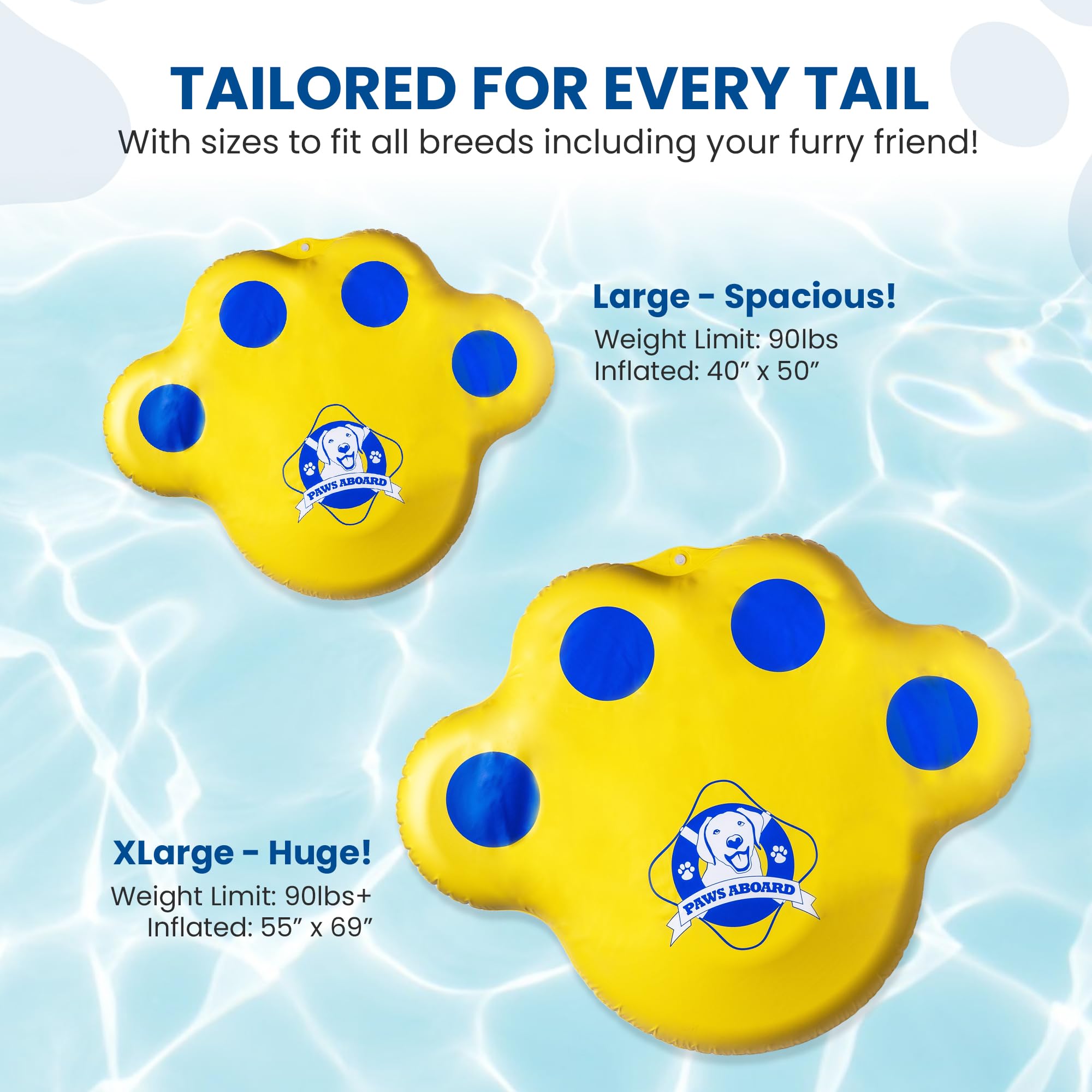 Paws Aboard Floating Durable Doggy Lazy Raft - Heavy-Duty, Puncture Resistant, Vinyl Inflatable Pool Floats for Dogs, Ideal for Swimming Pools, River, Lake, and Boat Adventures - X-Large (70" x 55")