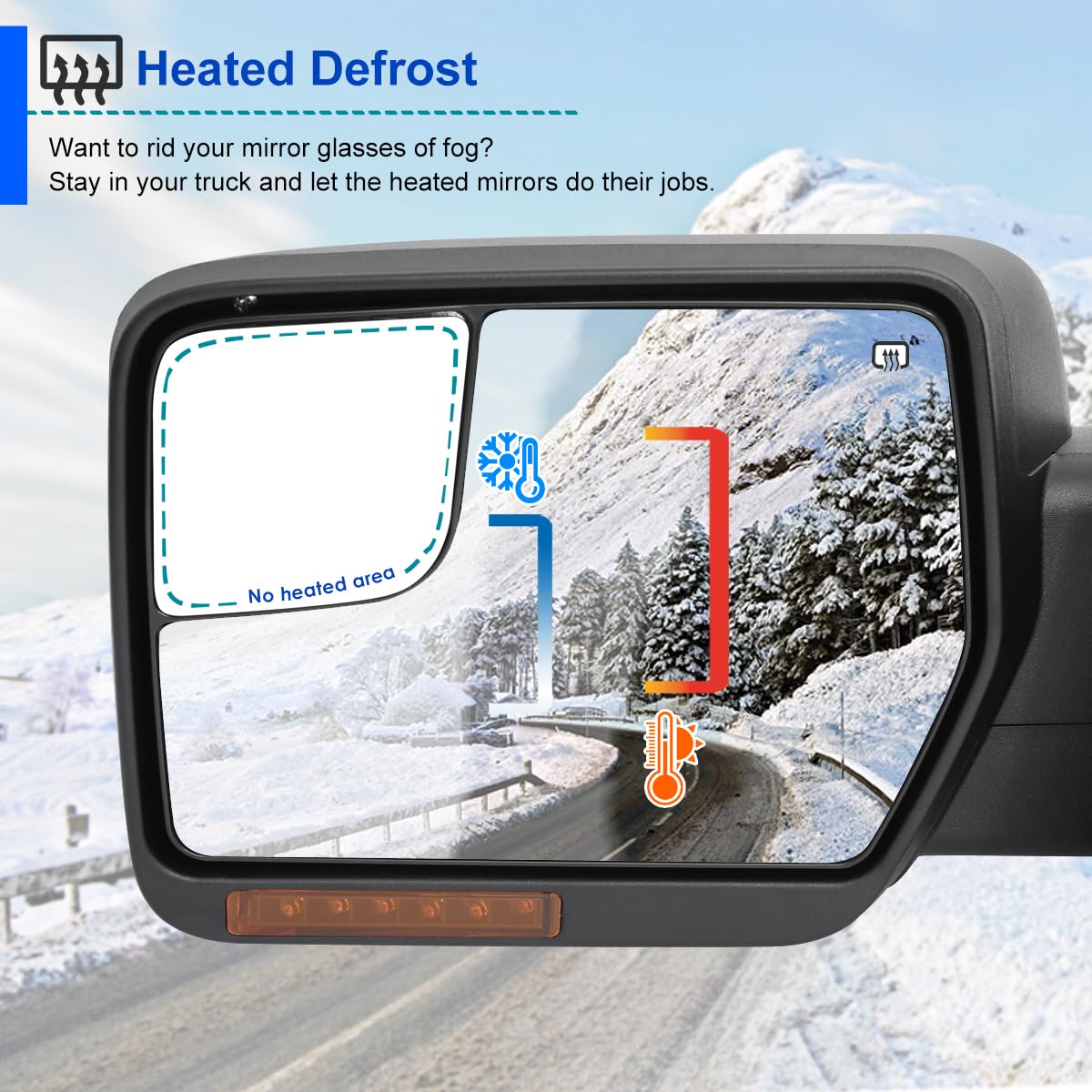 Power Spec-D Tuning Black Heated + LED Signal + Puddle Light Side Mirrors Compatible with 2007-2014 Ford F-150, Left + Right Pair