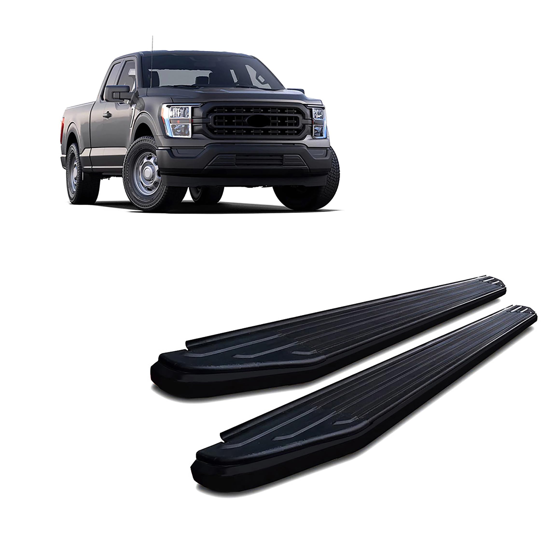 Peerless Black Horse Running Boards Compatible with 2017-2023 Ford F-250/F-350/F-450/F-550 Super Duty|2015-2023 Ford F-150-PR-F279BK