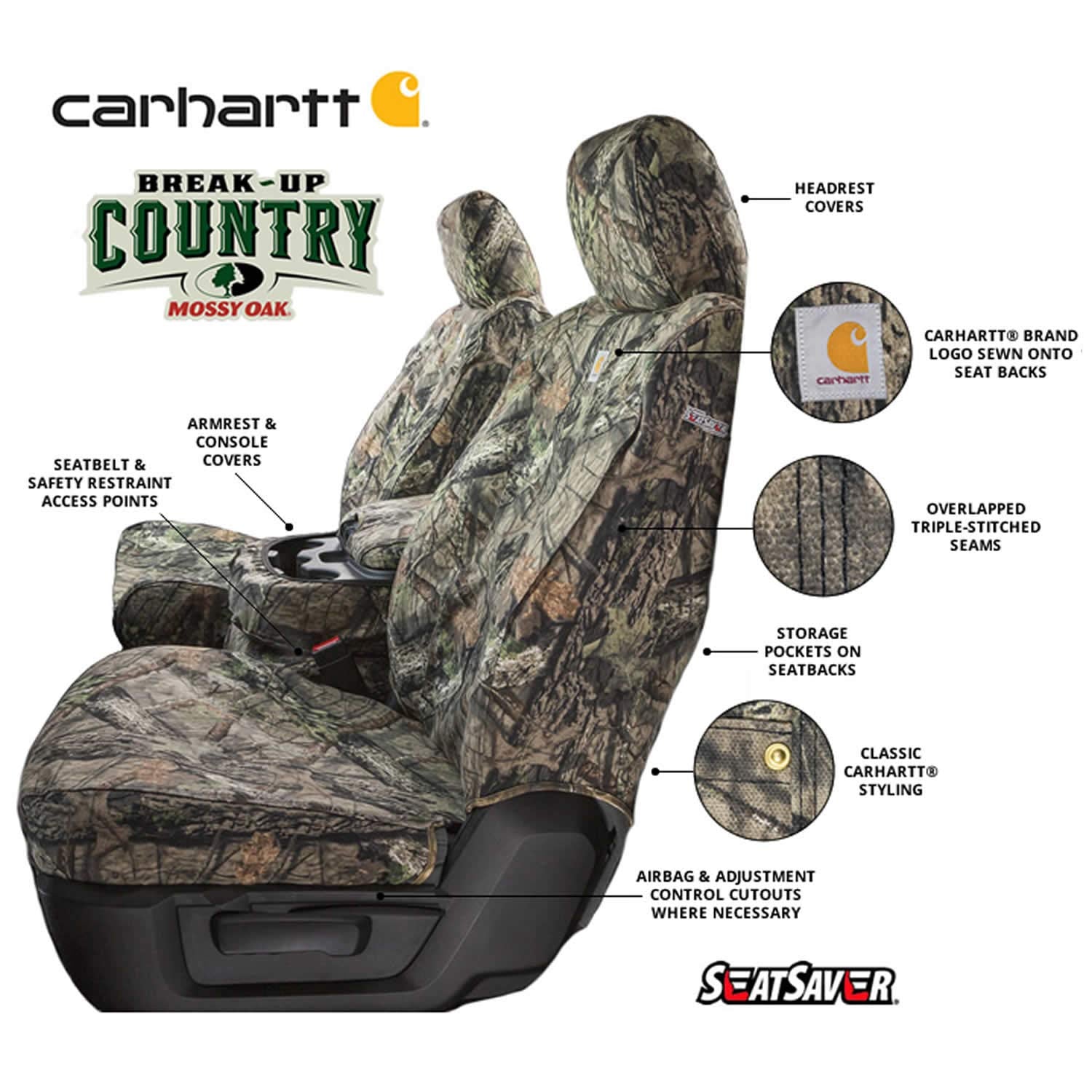 Covercraft Mossy Oak Camo Carhartt SeatSaver Front Row Custom Fit Seat Cover for Select Dodge/Ram Models - Duck Weave (Break-Up Country)