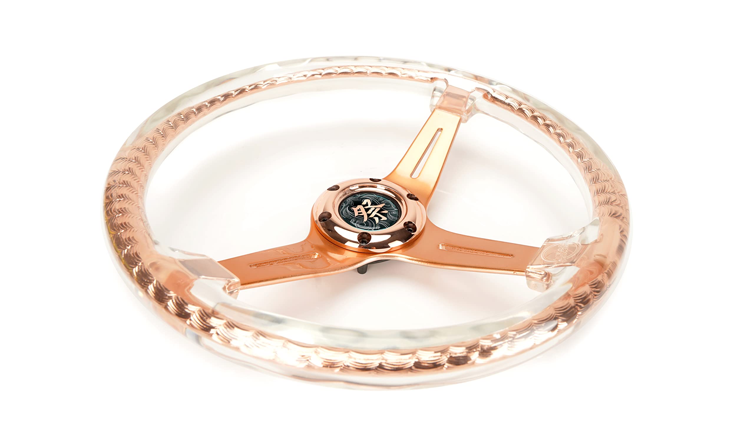 NRG Innovations Reinforced Steering Wheel NRG-RST-027GD-CL 350mm 2" Deep Dish Clear Acrylic Steering Wheel in Clear and Rose Gold Spoke Finish with Slits