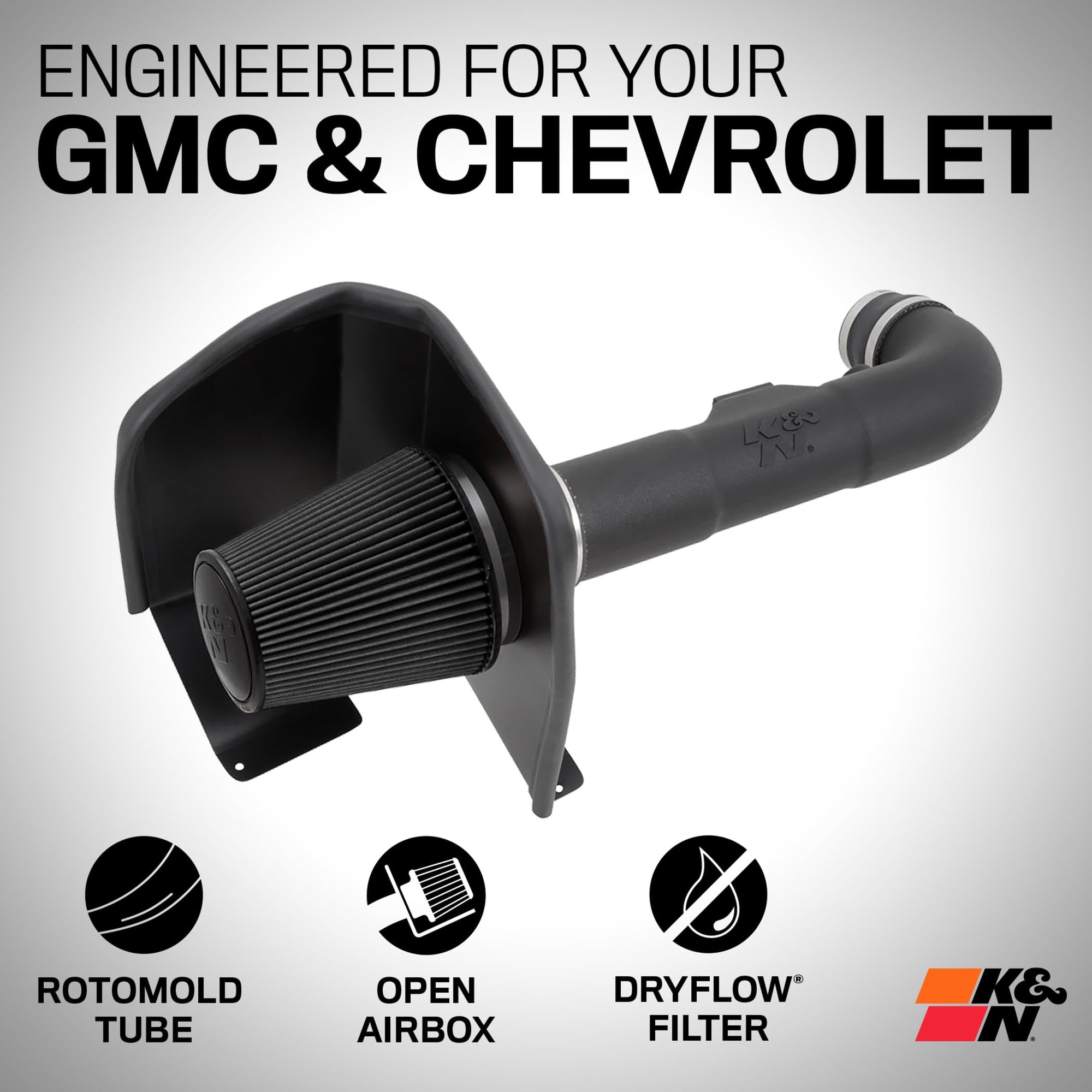 Cold Air Intake System K&N: Dry-Flow Air Filter, Increase Performance & Towing: Compatible with 2014-2020 Chevy/GMC/Cadillac Silverado 1500, Suburban, Tahoe, Sierra 1500, Yukon, Escalade, 30-3082