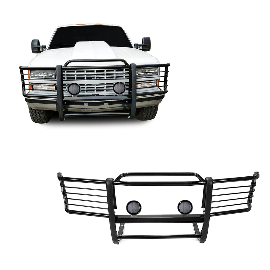 Bumper Guard Black Horse Grille brush Modular Come with Pair of 5.3"LED Lights Compatible with 95-98 Silverado|1999 Suburban 1500|95-99 Tahoe|1988-1998 Sierra 1500|1992-1999 Yukon-17GJ23MA-PLFB