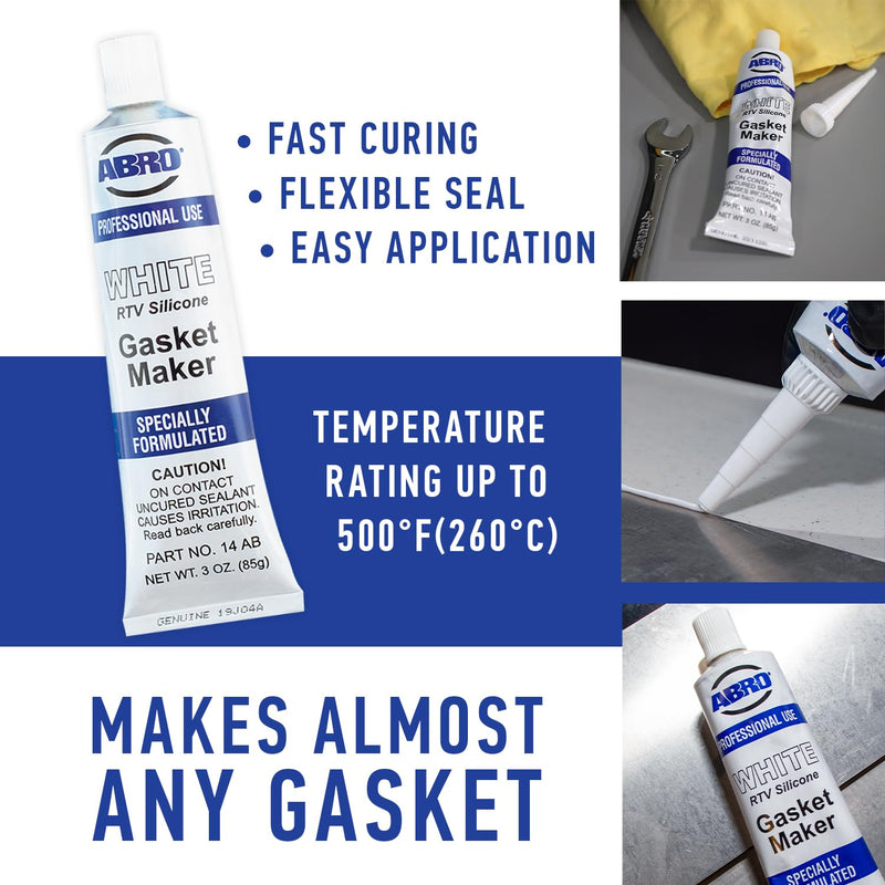RTV Silicone Sealant and Gasket Maker ABRO: Up to 500 Degree F Heat, High Temp Silicone Sealant, 3 oz/85g Tube - White