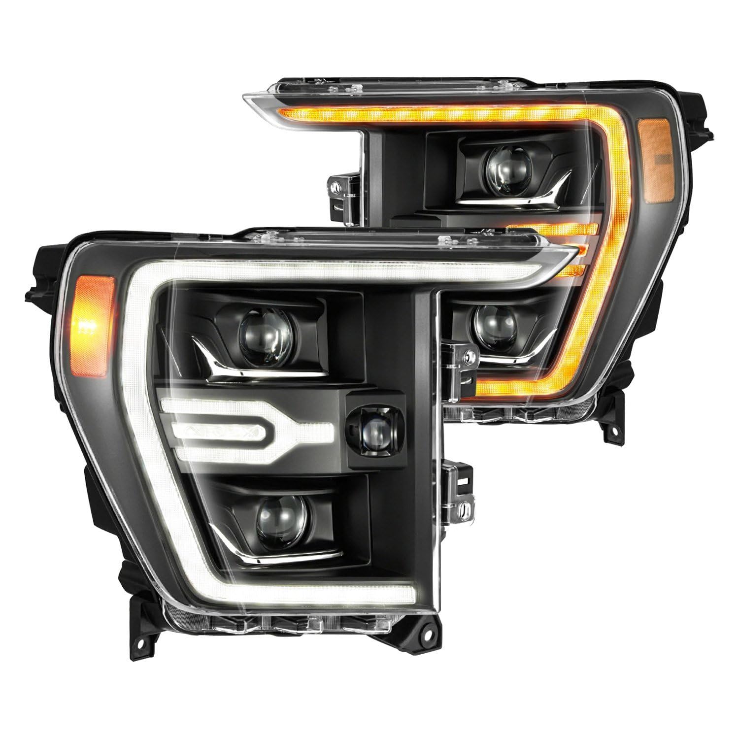21-22 Ford F150 AlphaRex Luxx-Series Projector Headlights Black w/Activ Light/Seq Signal