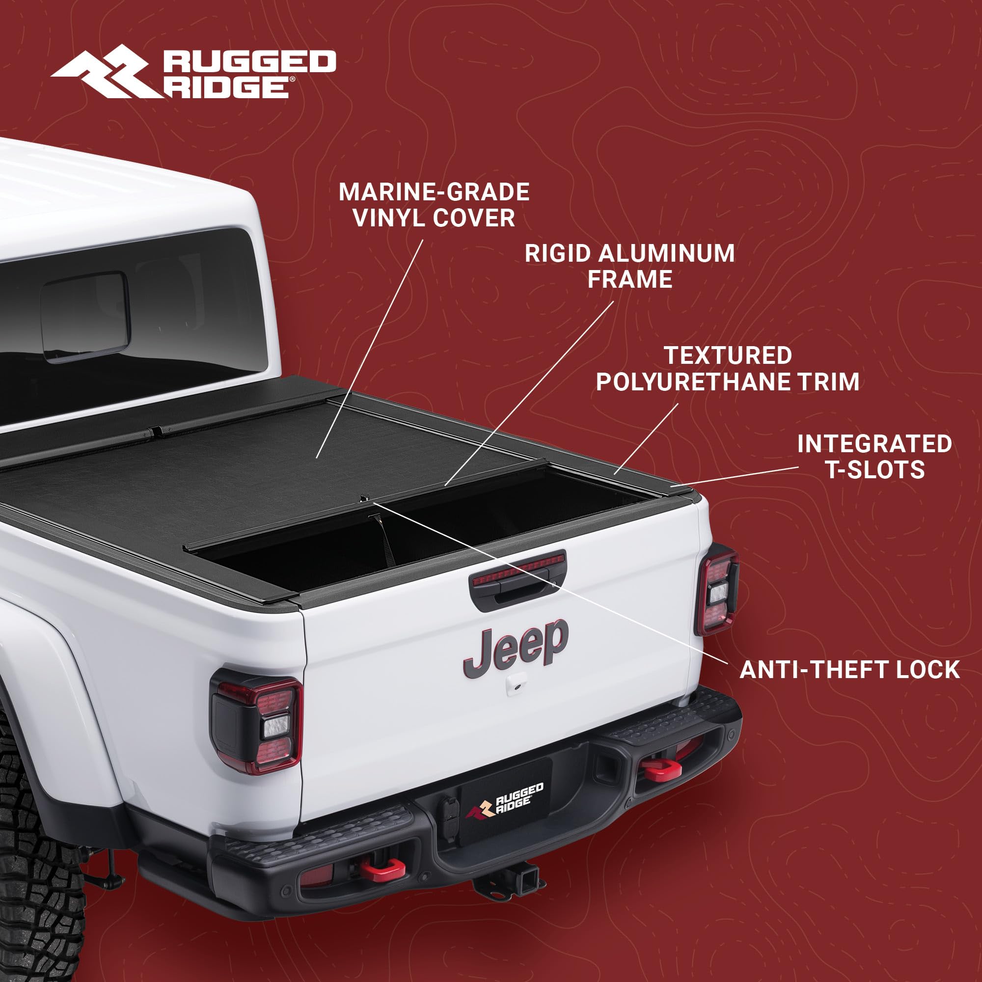 Rugged Ridge Retractable Armis Locking Tonneau Cover for Jeep Gladiator JT | Weather Resistant, Full Bed Access | 13550.34 | Fits 2020-2025 Jeep Gladiator JT w/o Trail Rails