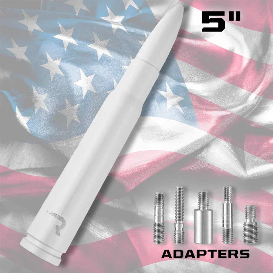 Truck/SUV RECON - .50 Cal Bullet Style Aluminum Antenna 5" - White (Fits OEM Factory Threaded Antennas)